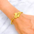 Glimmering High-Gloss 22k Gold Floral Bangle Bracelet 