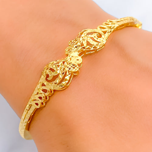 Charming Faceted 22k Gold Motif Bangle Bracelet 