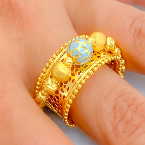 Magnificent Enameled 21k Gold Fancy Ring 