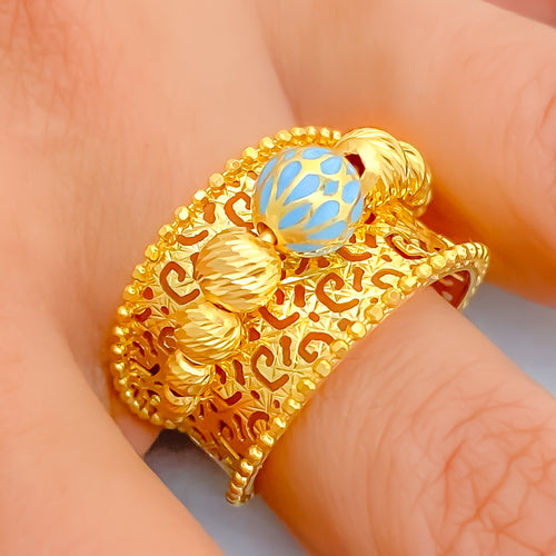 Elegant Sparkling 21k Gold Netted Ring 