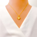 Radiant Ornate 21k Gold Clover Pendant W/Chain 