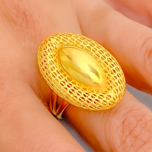 Lustrous Oval Buttoned 21k Gold Ring 