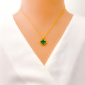 Palatial Posh 21k Gold Clover Pendant W/Chain 