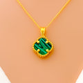 Palatial Posh 21k Gold Clover Pendant W/Chain 