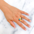 Decorative Floral 21k Gold Enameled Ring