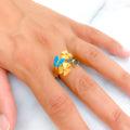 Decorative Floral 21k Gold Enameled Ring