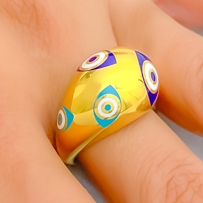 Extravagant Multi-Color Evil Eye 21k Gold Ring