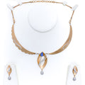 Ethereal Marquise Leaf 18k Gold CZ Necklace Set 