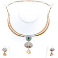 Fashionable Open Oval 18k Gold CZ Necklace Set 