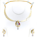 Opulent Paisley Adorned 18k Gold CZ Necklace Set