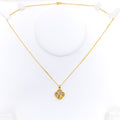 Radiant Ornate 21k Gold Clover Pendant W/Chain 