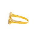 Opulent Leaf Adorned 22k Gold CZ Ring 