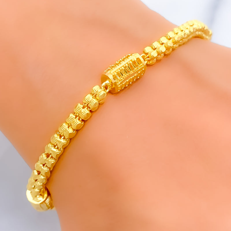 Stately Striped Barrel 22k Gold Bracelet 