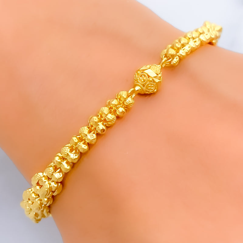 Sleek Lined 22k Gold Floral Bead Bracelet 