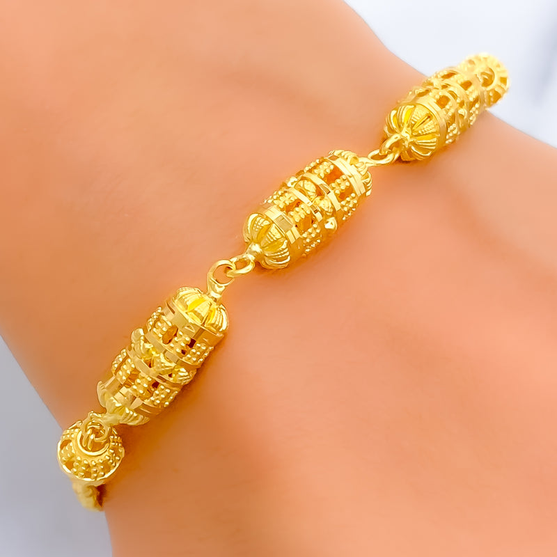 Graceful Triple Long Barrel 22k Gold Bracelet