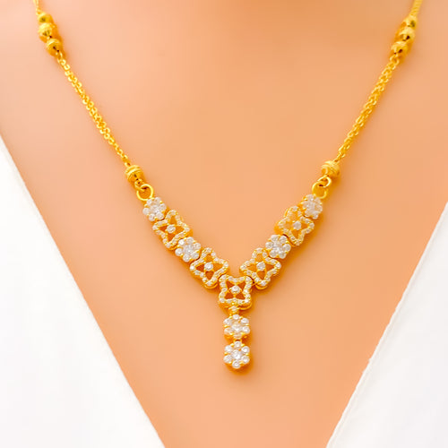 Decadent Glam Floral 22k Gold CZ Necklace Set 