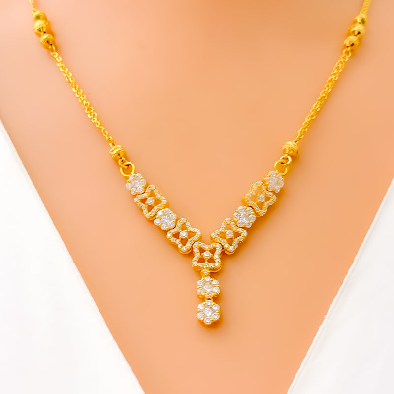 Decadent Glam Floral 22k Gold CZ Necklace Set 
