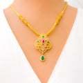 Glamorous Floral Vine 22k Gold CZ Necklace Set 