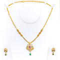 Glamorous Floral Vine 22k Gold CZ Necklace Set 