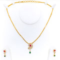 Captivating Ornamental Paisley 22k Gold CZ Necklace Set 