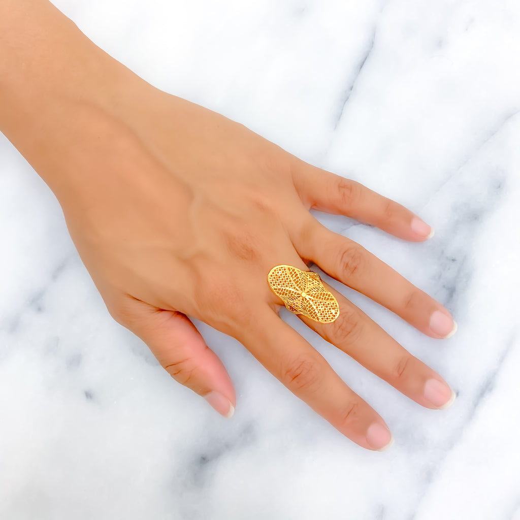 Exquisite Chic 21k Gold Leaf Adorned Ring – Andaaz Jewelers