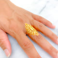 Fancy Floral Checkered 21k Gold Ring