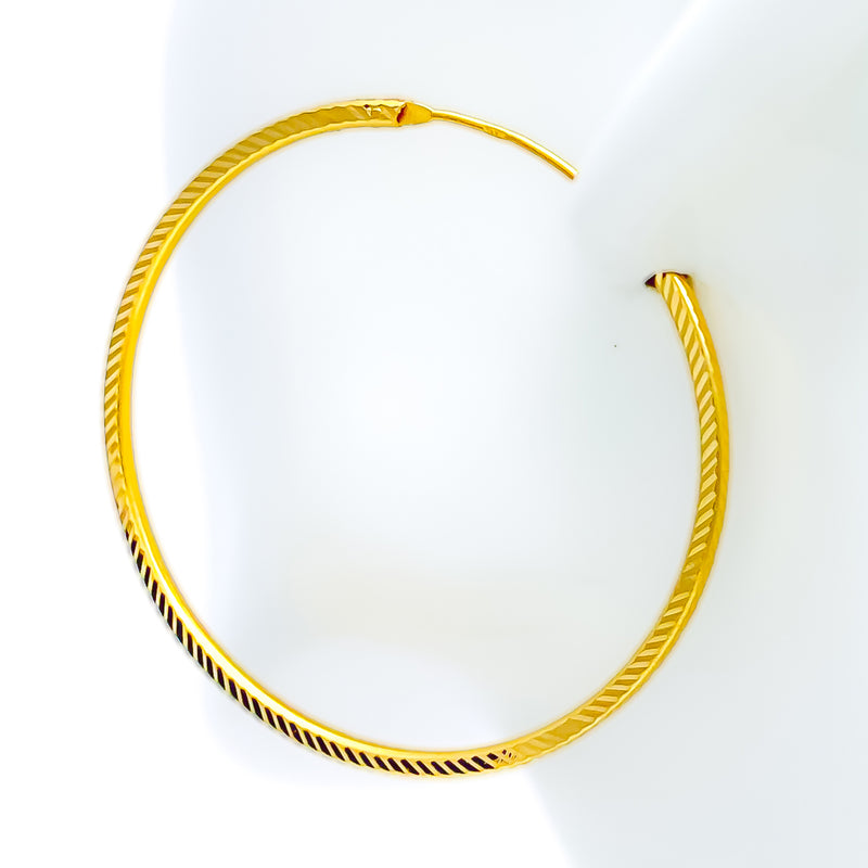 Elegant Dazzling 22k Gold Large Hoop Earrings 