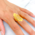 Reflective Asymmetrical 21k Gold Feather Ring