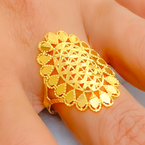 Flawless Elongated 21k Gold Flower Ring