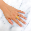 Sleek Lined 21k Gold Leaf Ring 