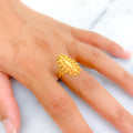 Sleek Lined 21k Gold Leaf Ring 