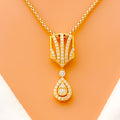 Trendy Striped V Shaped Diamond + 18k Gold Pendant