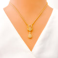 Trendy Striped V Shaped Diamond + 18k Gold Pendant