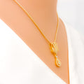 Trendy Striped V Shaped Diamond + 18k Gold Pendant