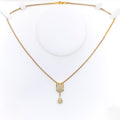 Trendy Striped V Shaped Diamond + 18k Gold Pendant