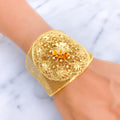 Royal Lustrous Floral 21K Gold Bangle Bracelet