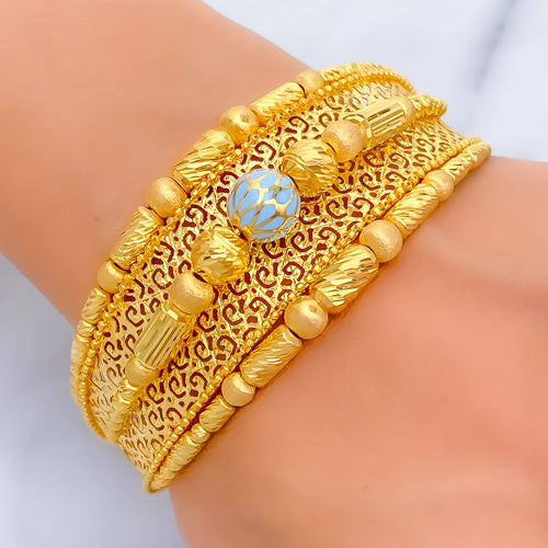 Regal Exquisite Layered 21K Gold Bangle Bracelet