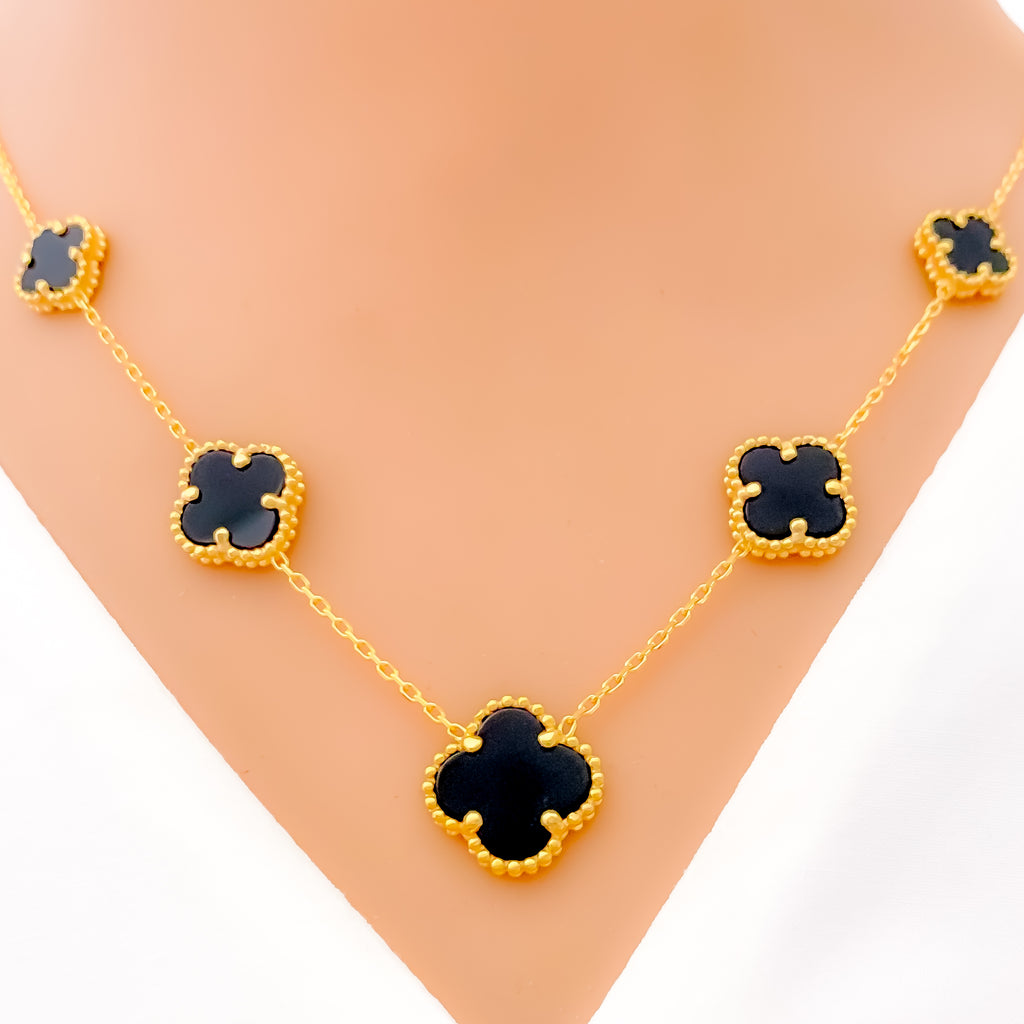 Five Clover Onyx 21k Gold Necklace Set – Andaaz Jewelers