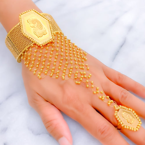 Sculptural Hexagonal 21K Gold Panchangala Bangle Bracelet