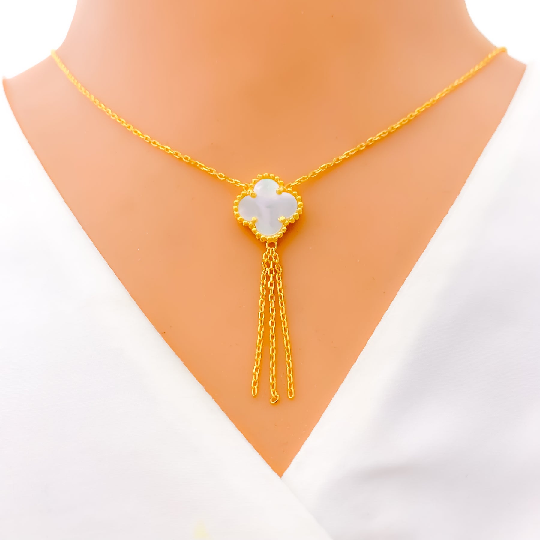 Malachite Clover Necklace Set w/ Gold Tassels