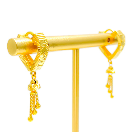 Stately Engraved 22k Gold Bali Earrings