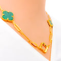 Long Malachite Clover Link 21k Gold Necklace - 31"