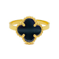 Elegant Black Onyx 21K Gold Clover Ring