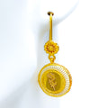 Bright Striped 21k Gold Coin Hanging Earrings 