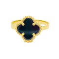 Ornate Black Onyx 21K Gold Clover Ring