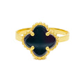 Classy Black Onyx 21K Gold Clover Ring