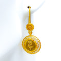 Ornate Round Filigree 21k Gold Coin Hanging Earrings 