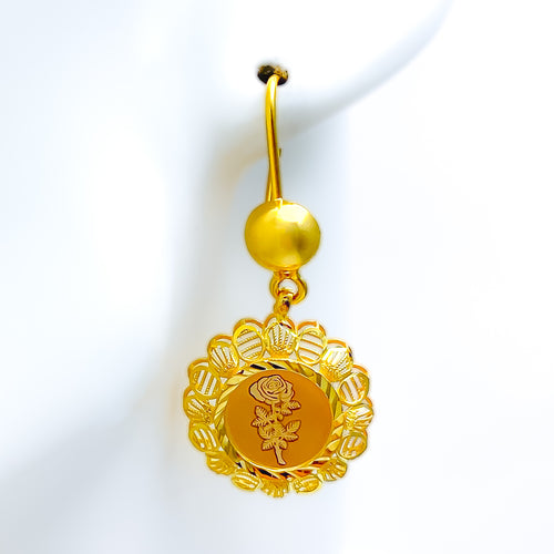 Attractive Dome Flower 21k Gold Coin Hanging Earrings 