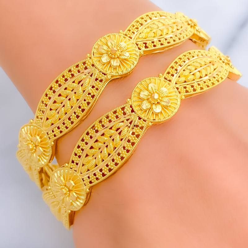 Exclusive Floral 22k Gold Bangle Pair 