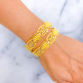 Checkered Leaf Adorned 22k Gold Bangle Pair 